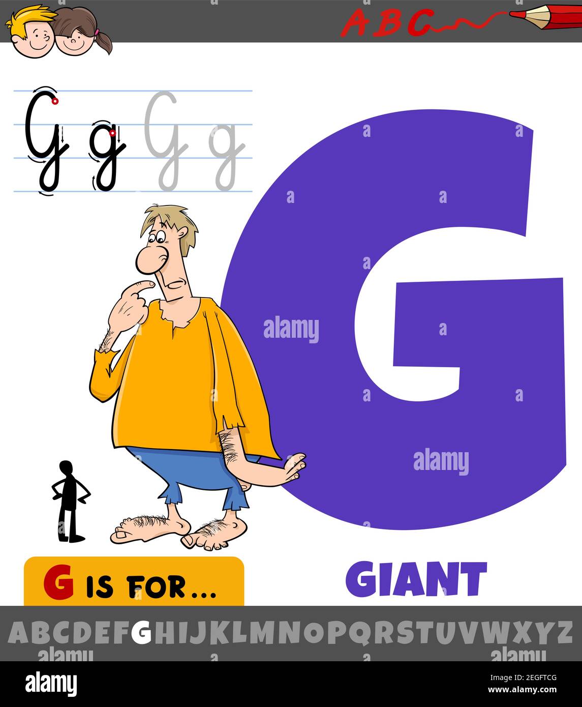 Dessin animé éducatif de la lettre G de l'alphabet avec géant fantaisie pour les enfants Illustration de Vecteur