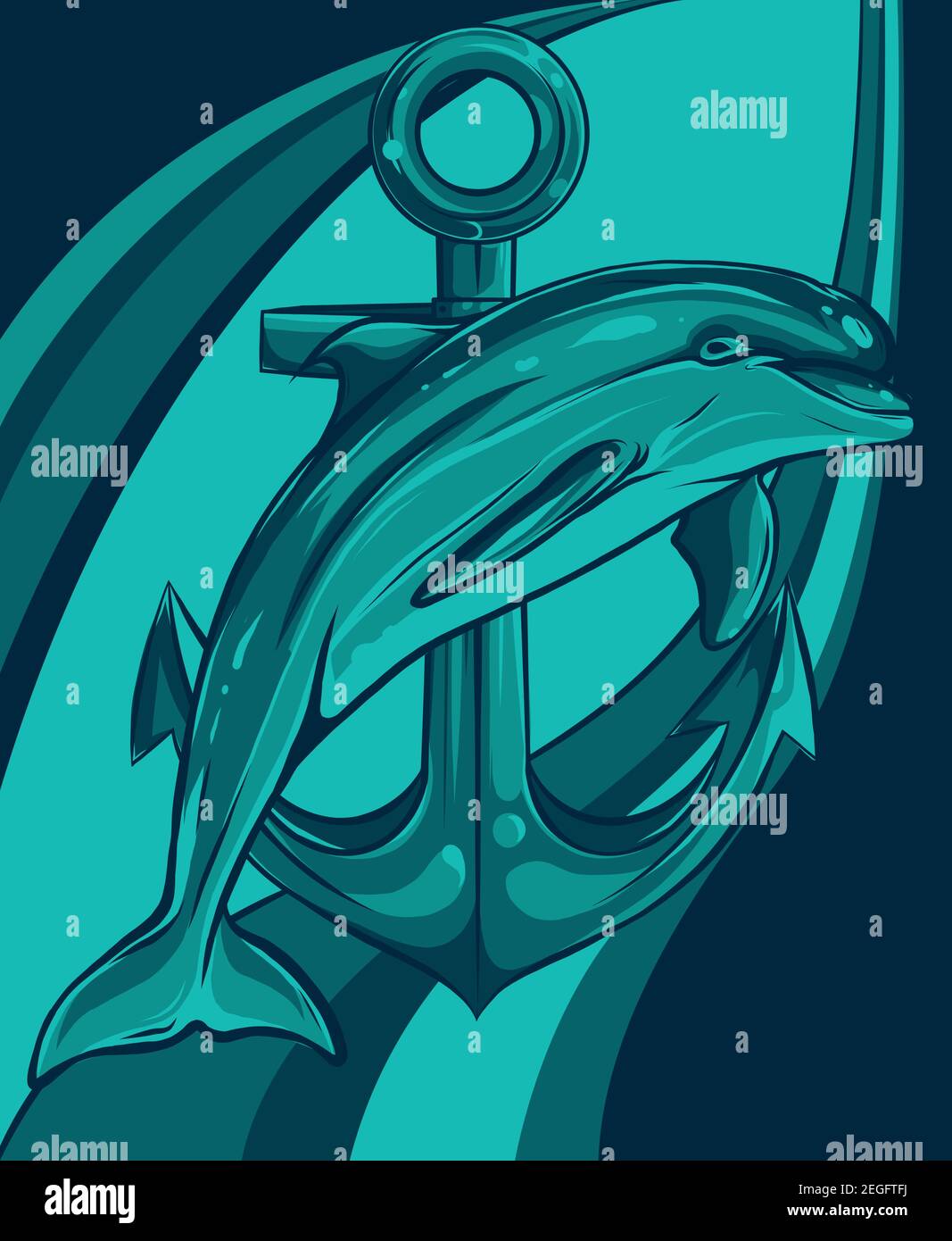 dolphin autour d'un motif d'illustration de vecteur d'ancrage Illustration de Vecteur