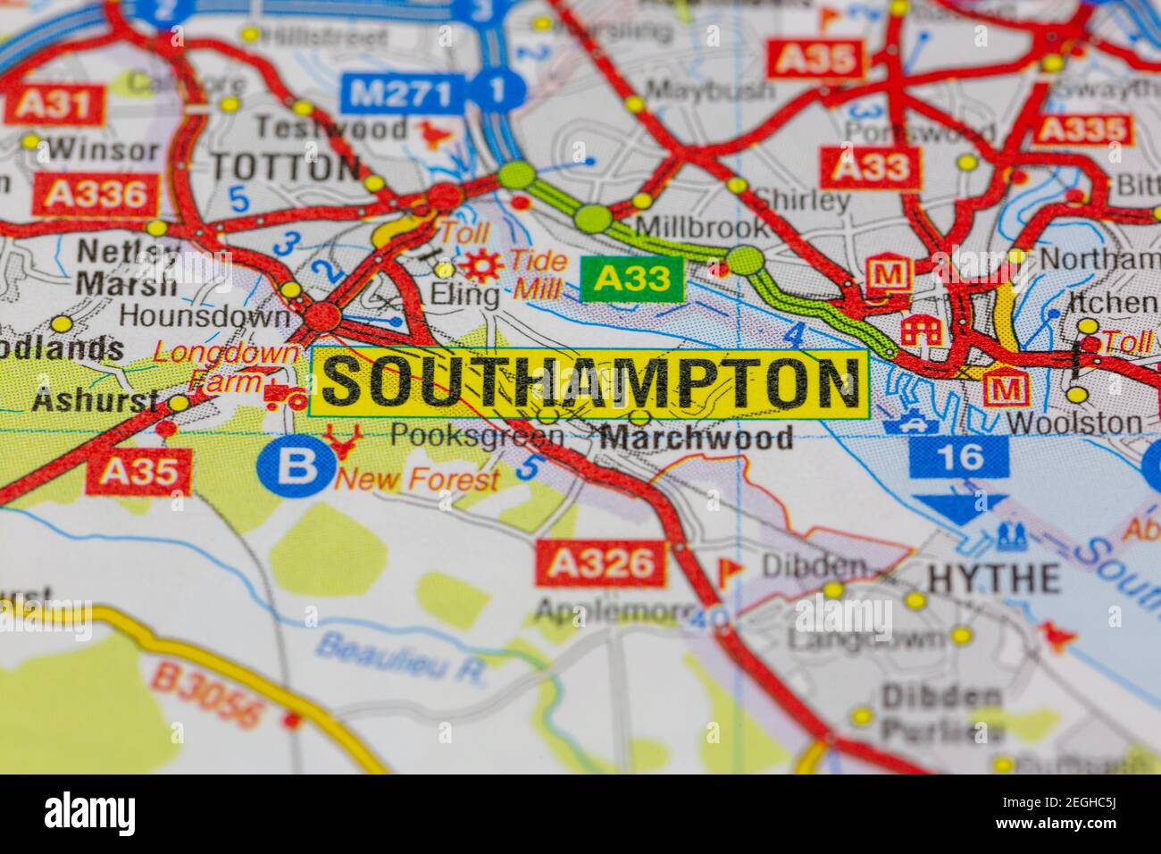 Southampton et ses environs sont indiqués sur une carte routière ou carte géographique Banque D'Images