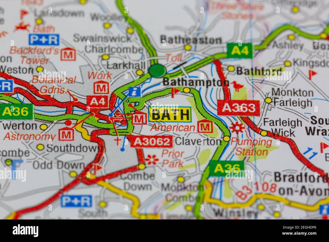 bath et ses environs sont indiqués sur une carte routière ou carte géographique Banque D'Images