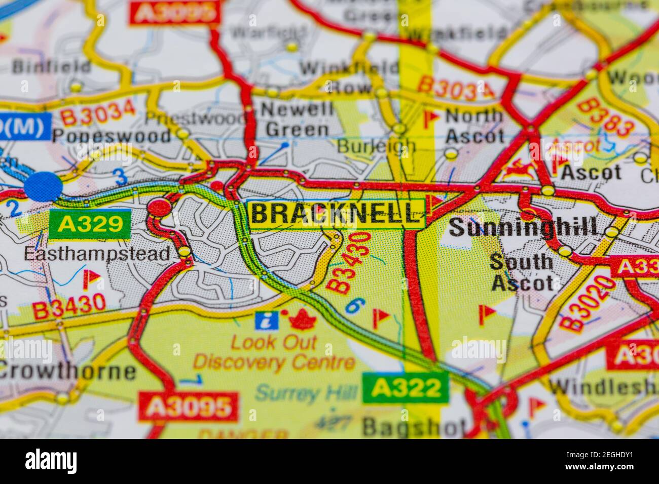 Bracknell et ses environs sont indiqués sur une carte routière ou carte géographique Banque D'Images