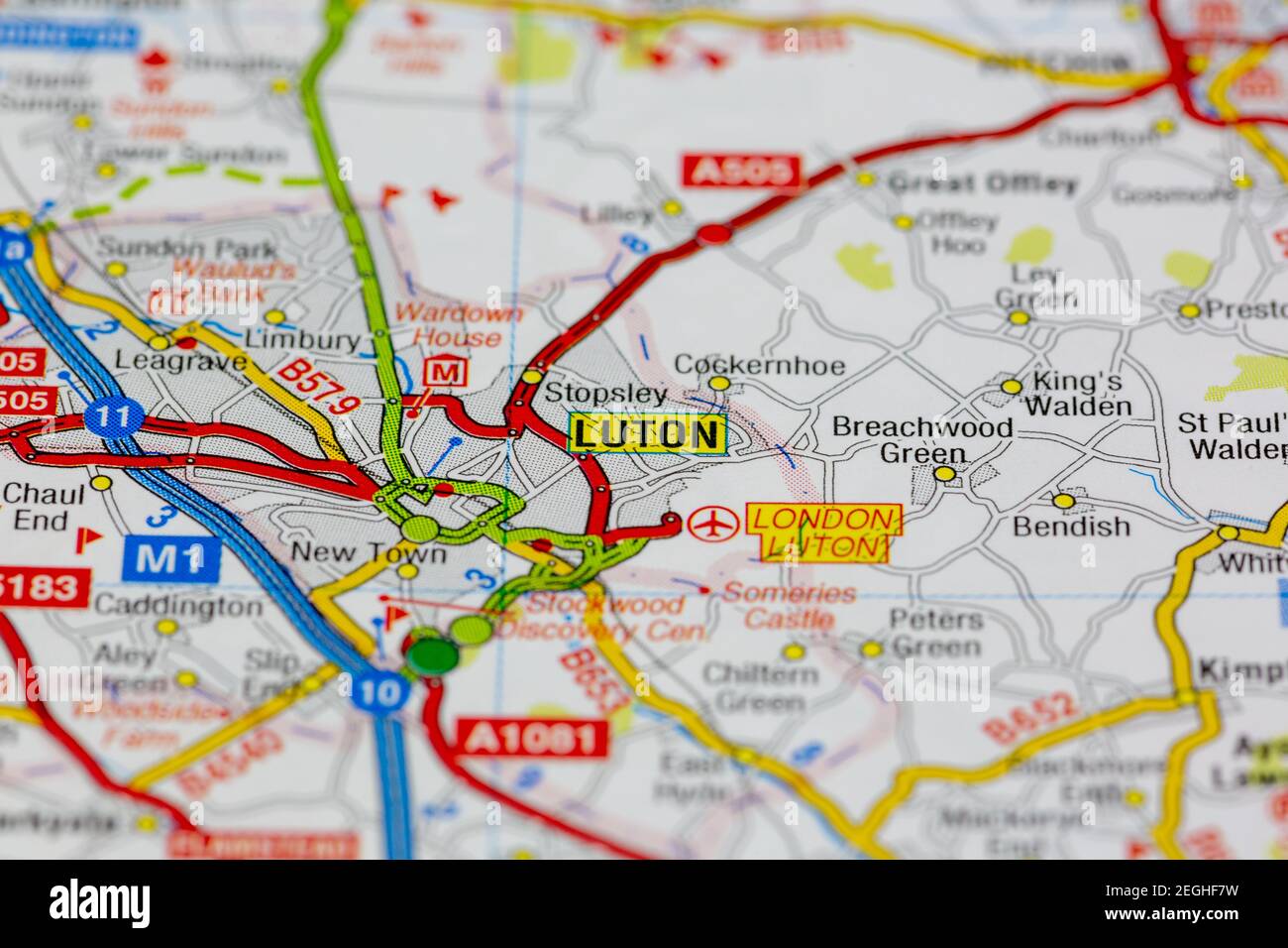 Luton et ses environs sont indiqués sur une carte routière ou carte géographique Banque D'Images