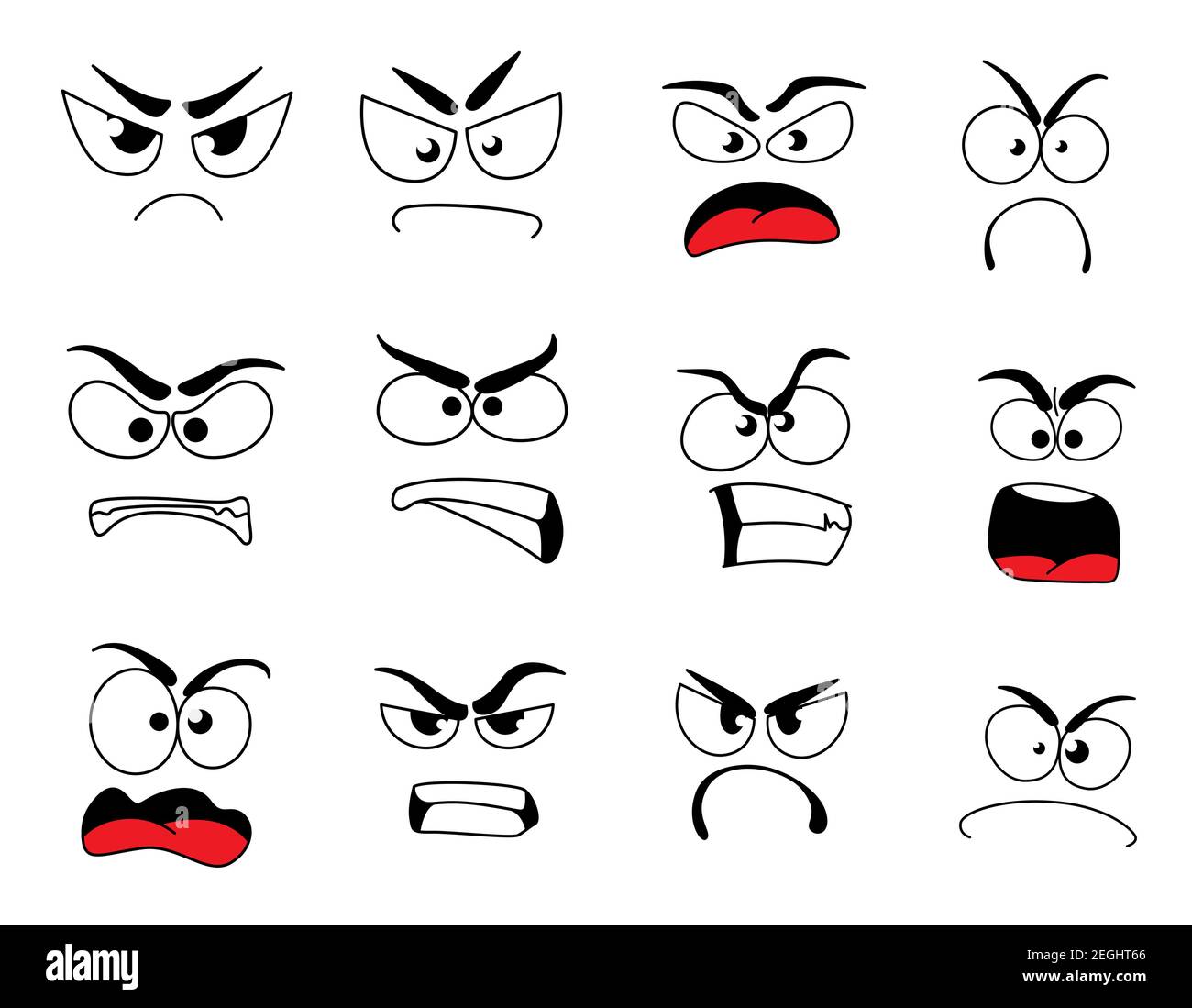 Visage humain en colère avec icône d'émotions négatives. Emoticon ...