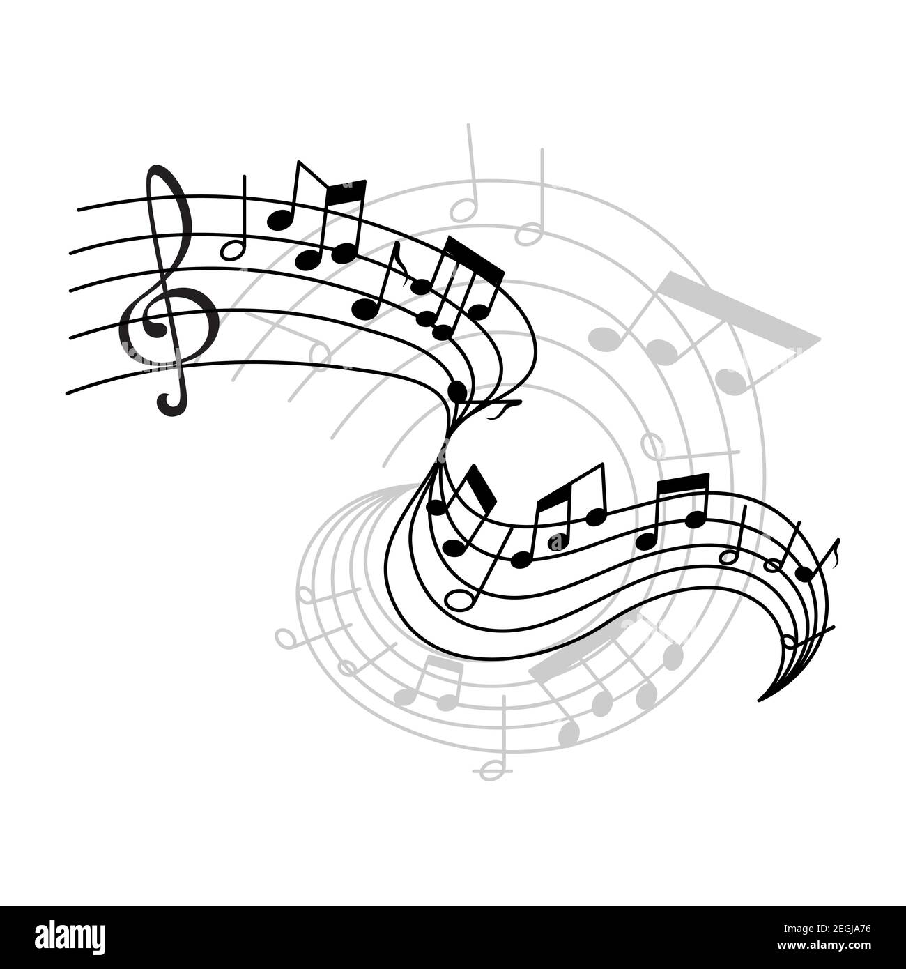 Le personnel musical ou la musique a des notes et clef pour la conception de concept musical. Affiche vectorielle ou icône de notes musicales sur le personnel pour une soirée jazz ou une musique classique Illustration de Vecteur