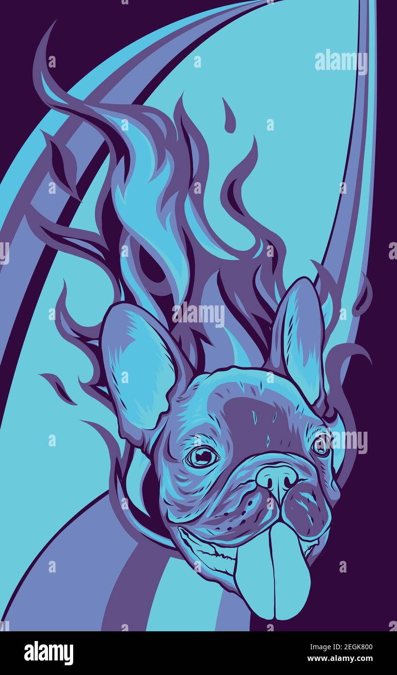 Motif d'illustration vectoriel Bull Dog avec Flames Illustration de Vecteur