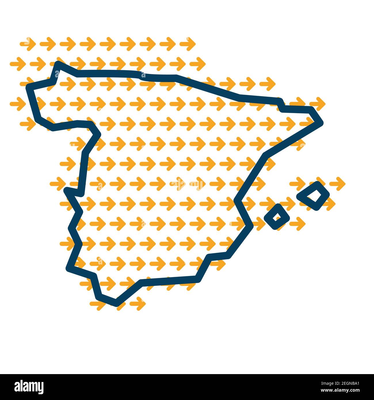 Espagne carte simple avec flèches de guidage jaunes. Illustration de Vecteur