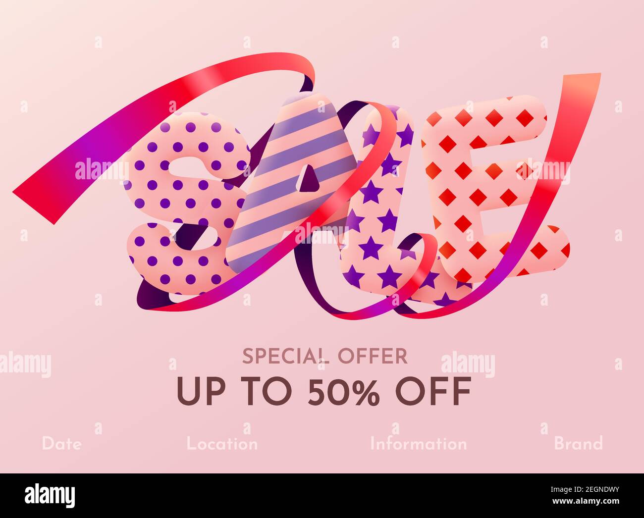 Promotion solde bannière ou poster sur fond rose vif. Solde composition de mots avec confetti. Illustration vectorielle Illustration de Vecteur