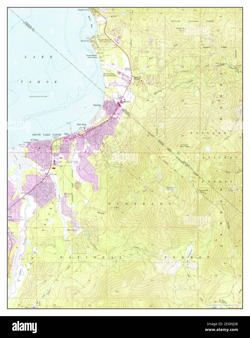 South Lake Tahoe, Californie, carte 1955, 1:24000, États-Unis d'Amérique par Timeless Maps, données U.S. Geological Survey Banque D'Images
