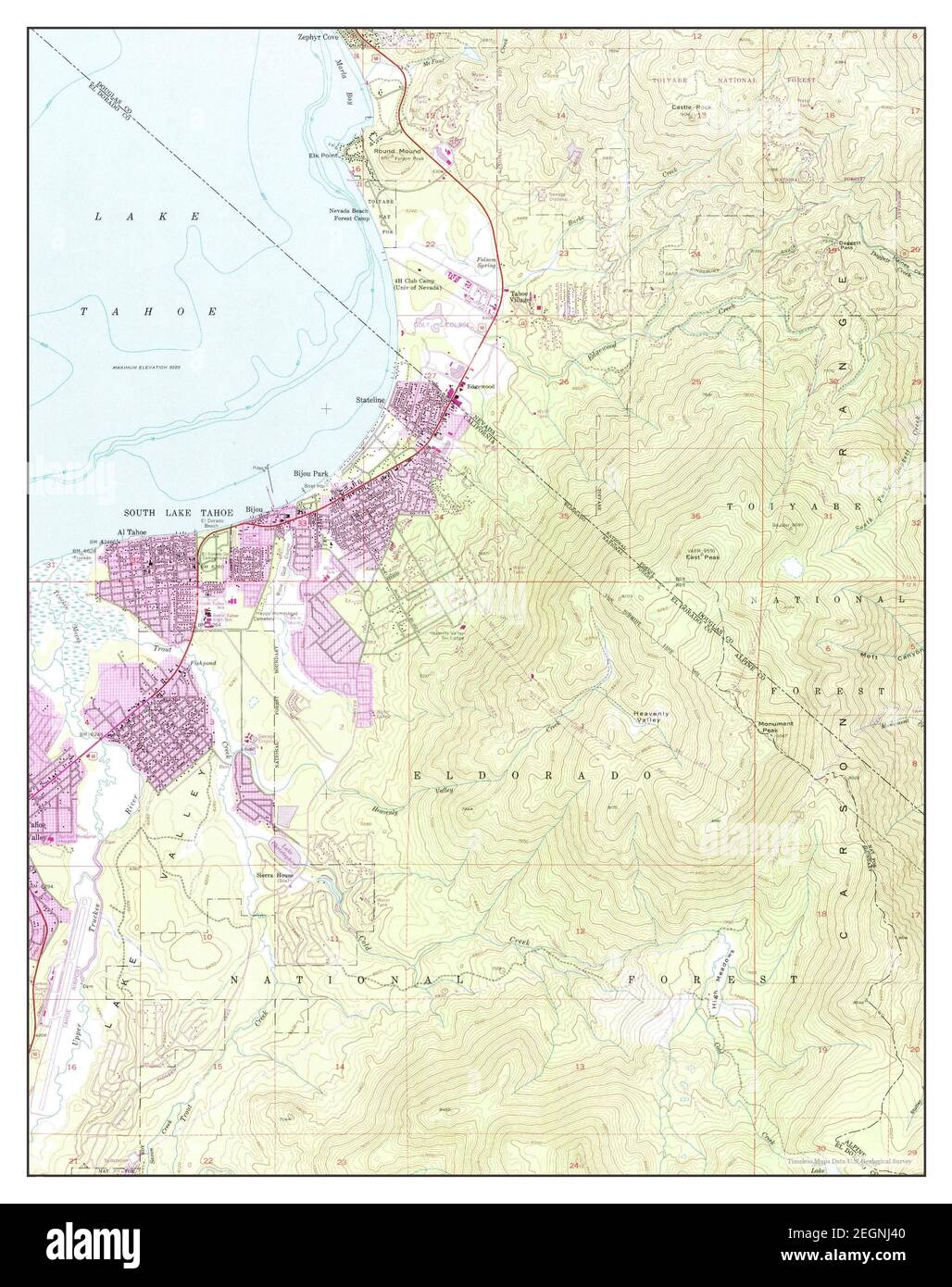 South Lake Tahoe, Californie, carte 1955, 1:24000, États-Unis d'Amérique par Timeless Maps, données U.S. Geological Survey Banque D'Images