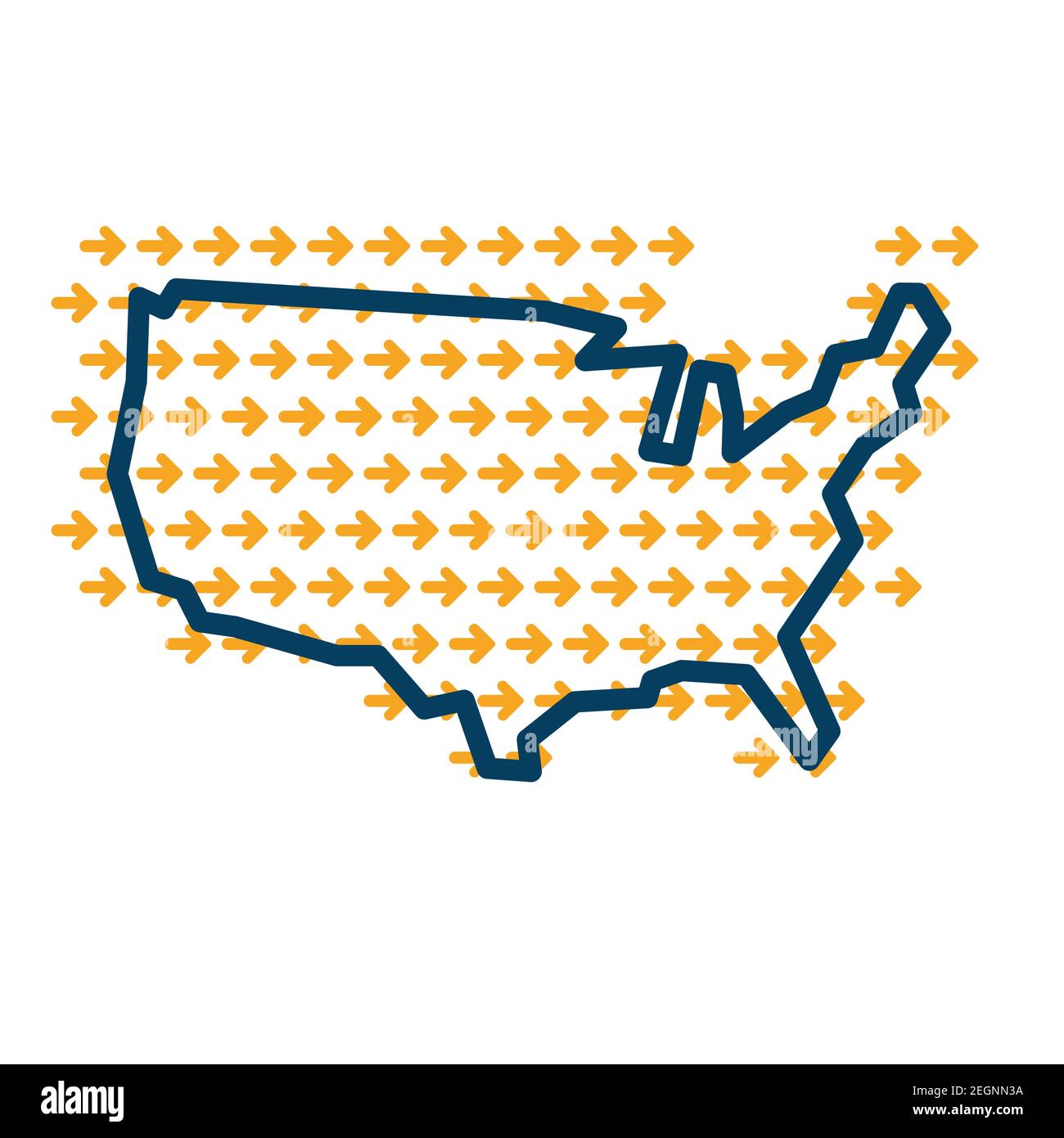USA carte de contour simple avec flèches de guidage de direction jaunes. Illustration de Vecteur