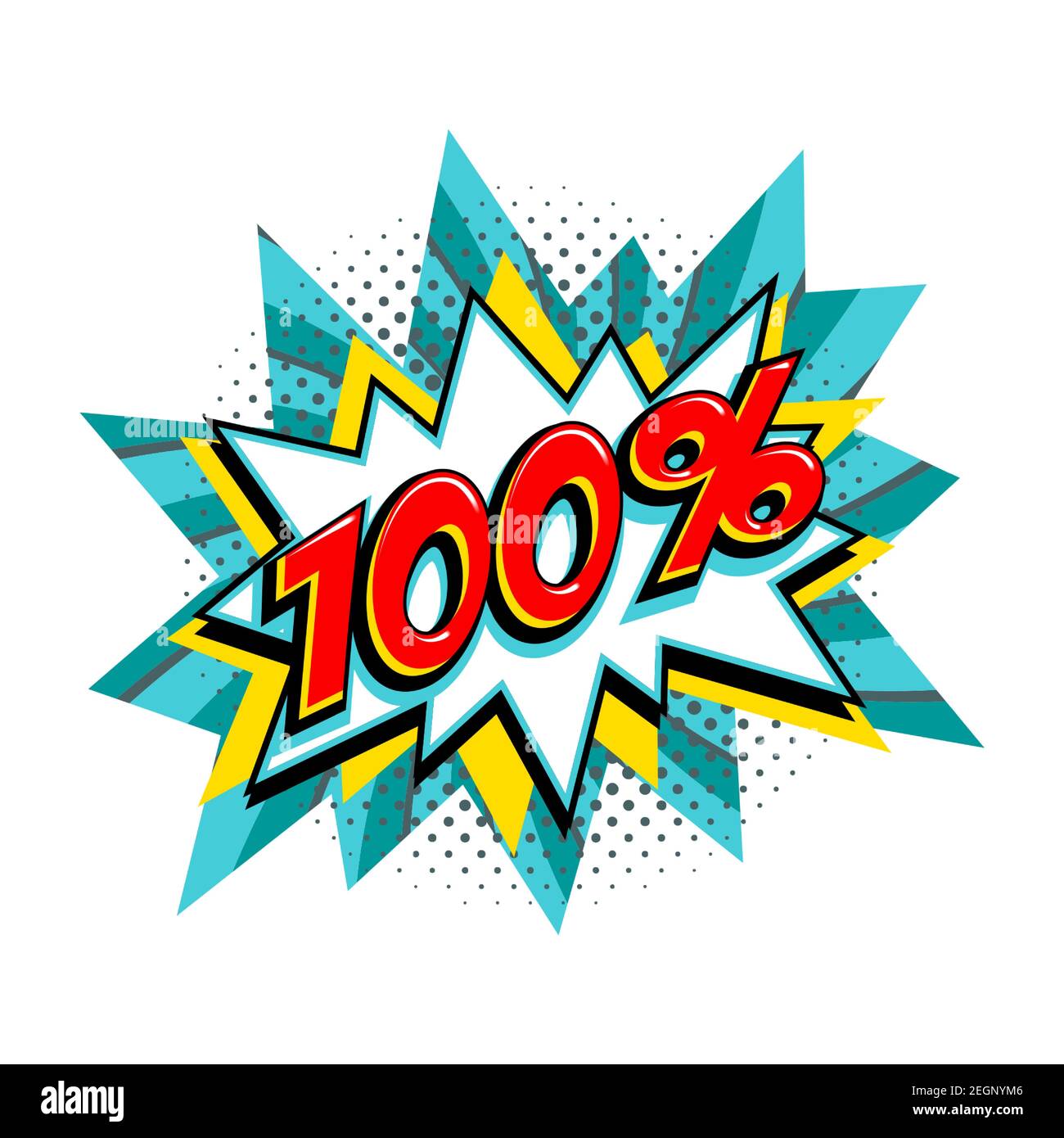 100 de rabais. Bande dessinée turquoise solde ballon de coup - Pop art style promotion bannière. Illustration vectorielle. Illustration de Vecteur
