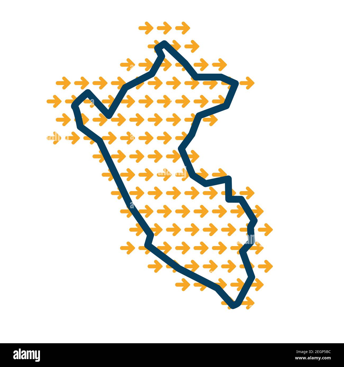 Carte de contour simple du Pérou avec flèches de guidage jaunes. Illustration de Vecteur