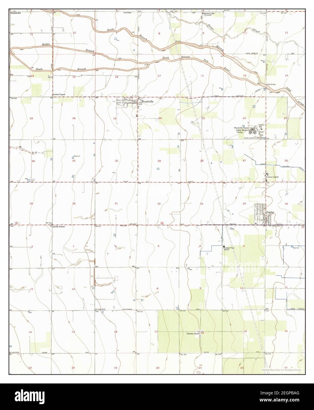 Woodville, Californie, carte 1950, 1:24000, États-Unis d'Amérique par Timeless Maps, données U.S. Geological Survey Banque D'Images