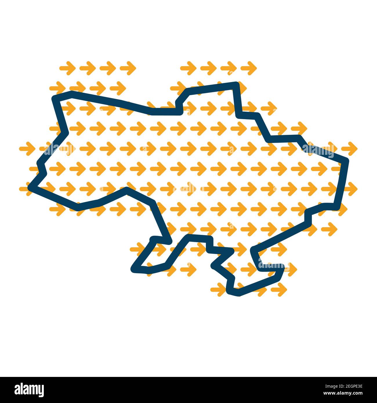 Ukraine carte de contour simple avec flèches de guidage jaunes. Illustration de Vecteur