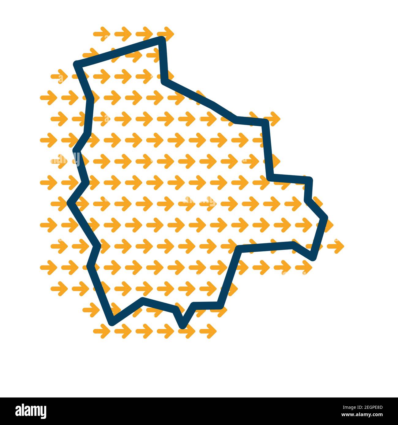 Bolivie carte de contour simple avec flèches de guidage jaunes. Illustration de Vecteur
