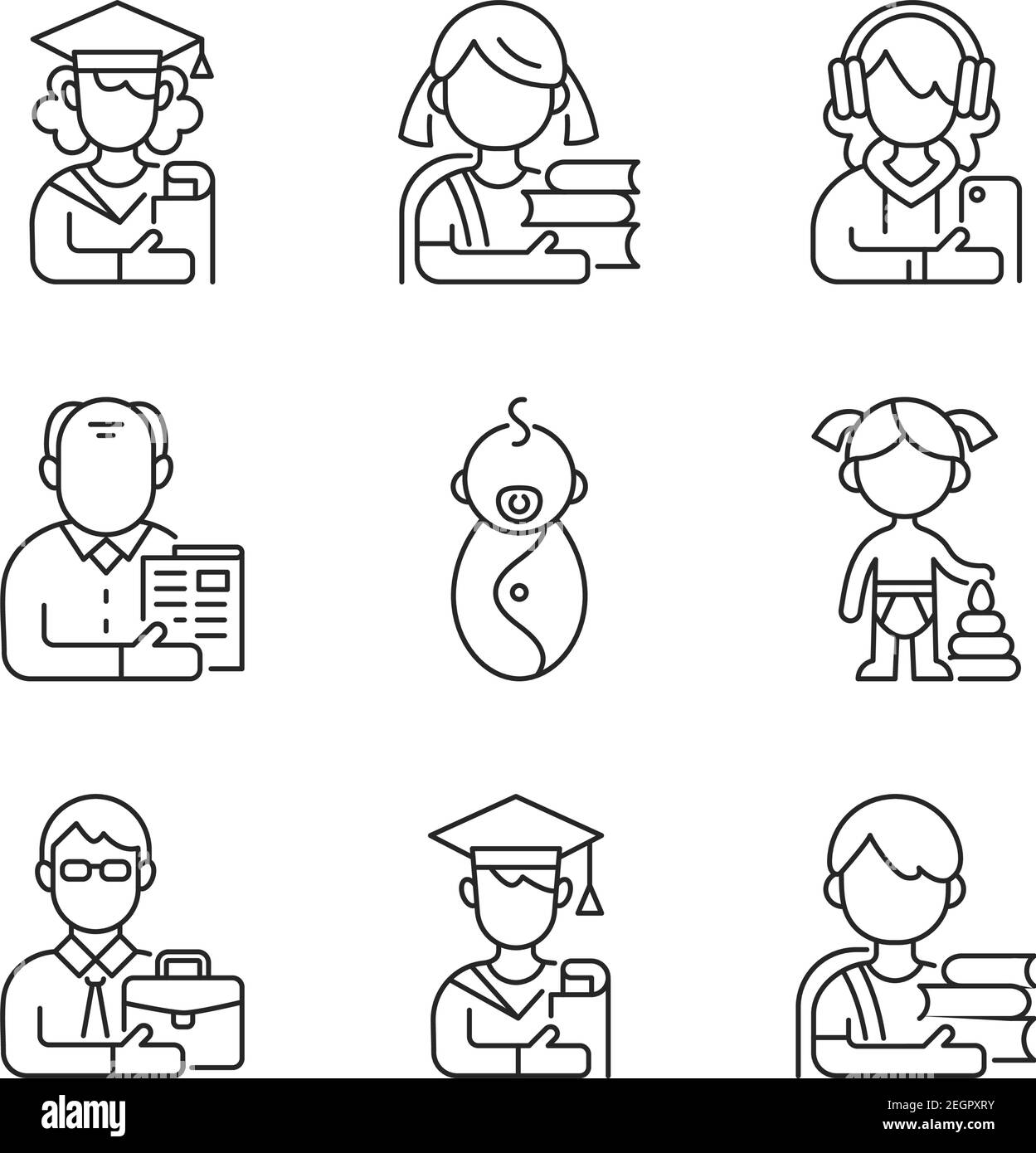 Ensemble d'icônes linéaires de différences d'âge et de sexe Illustration de Vecteur