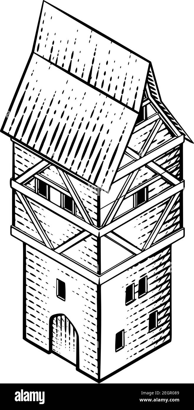 Carte du bâtiment médiéval icône Illustration ancienne Illustration de Vecteur