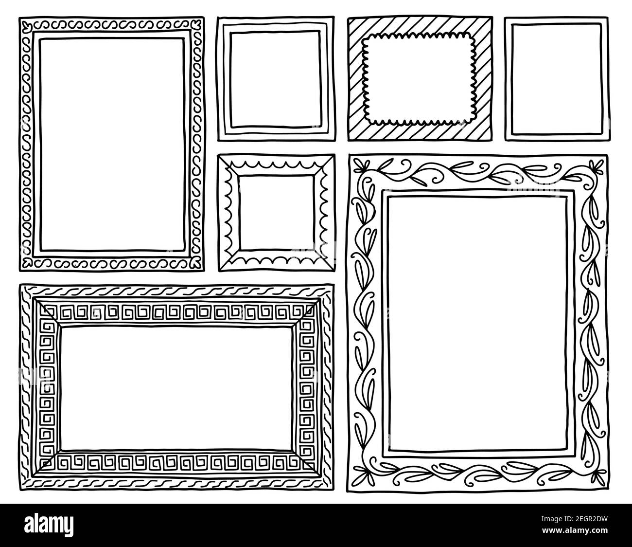 Ensemble de cadres d'esquisse dessinés à la main isolée sur fond blanc. Illustration vectorielle Illustration de Vecteur