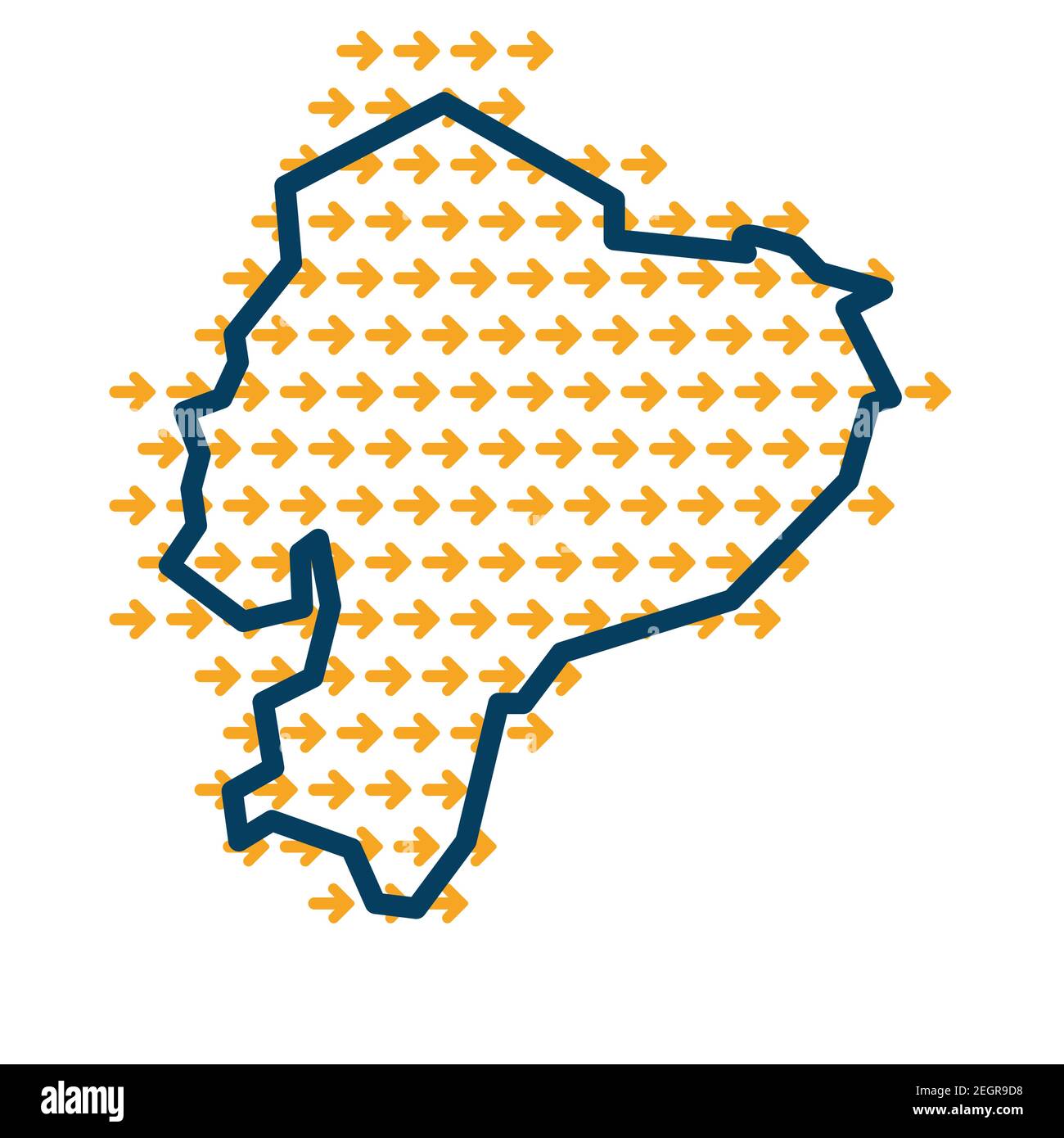 Carte de contour simple de l'Équateur avec flèches de guidage jaunes. Illustration de Vecteur
