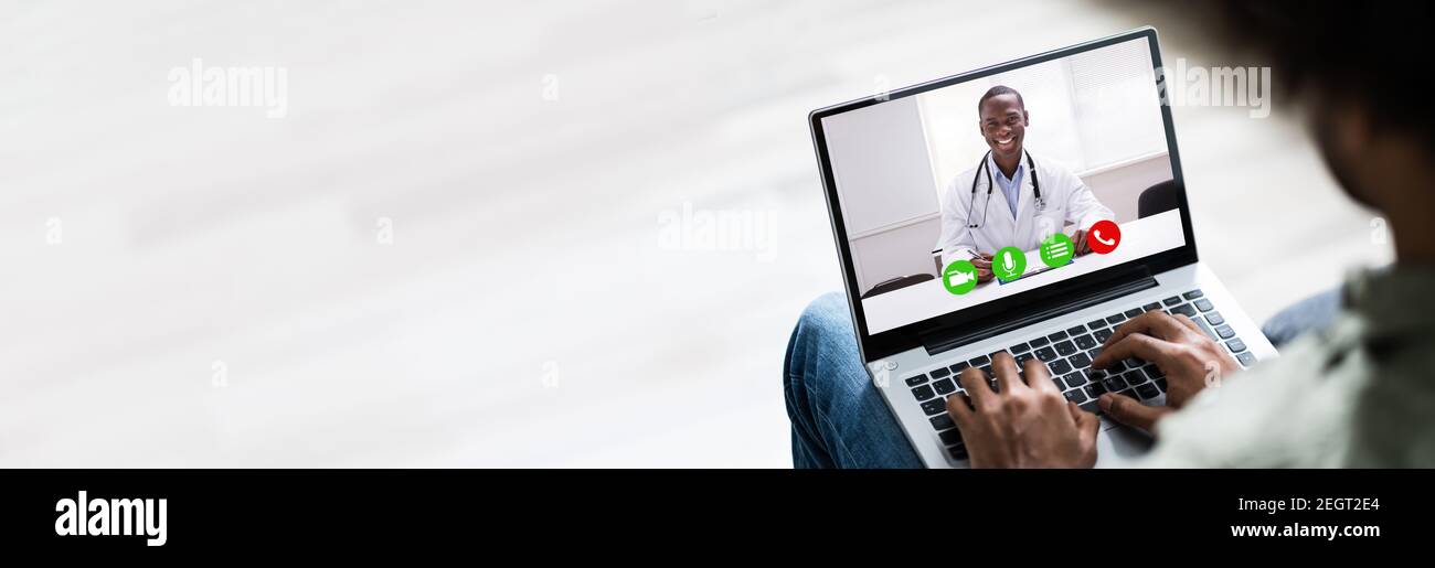 Africains American Doctor Online Video Conference Call Banque D'Images