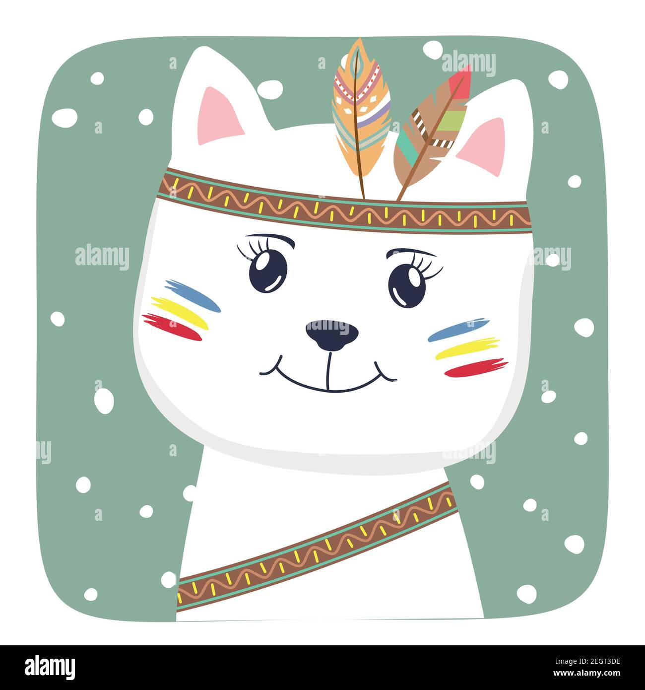 Joli Dessin Anime Bebe Chat Avec Plumes Indiennes Americaines Image Vectorielle Stock Alamy