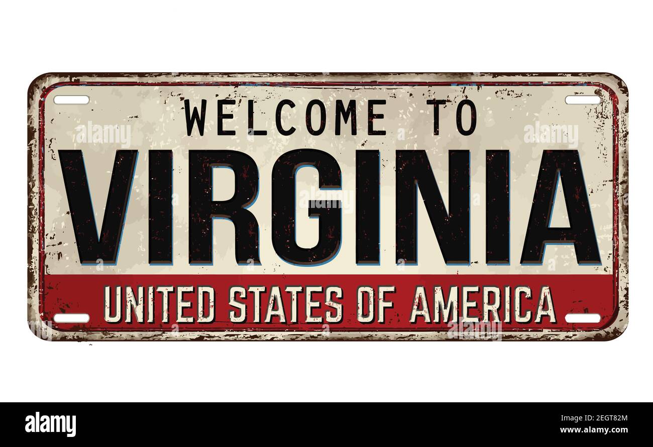 Bienvenue à Virginia plaque de métal rouillé vintage sur fond blanc, illustration vectorielle Illustration de Vecteur