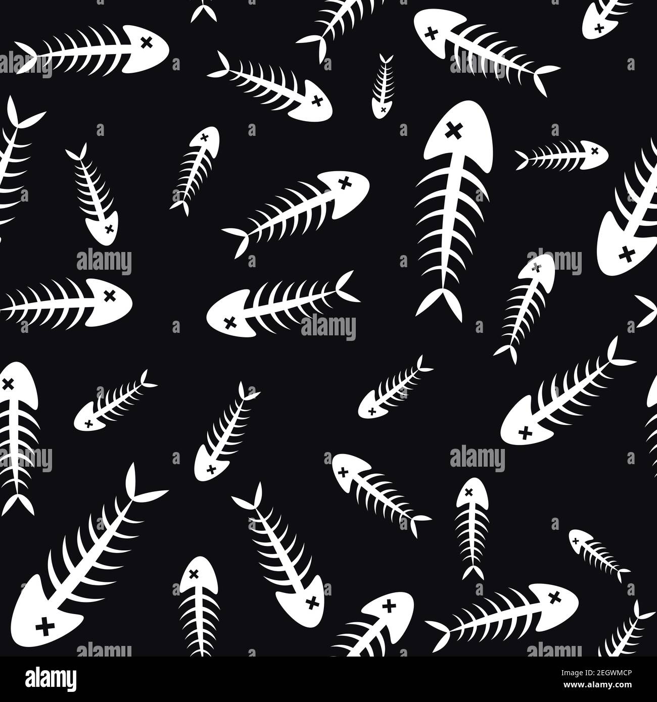 Motif noir et blanc sans couture avec squelettes de poissons morts. Arrière-plan répétitif avec des épines de créature aquatique pour les animaux de compagnie et les chats. Illustration de Vecteur