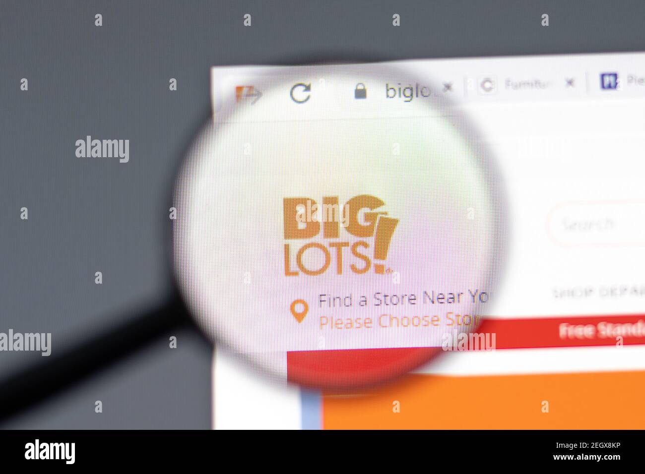 New York, Etats-Unis - 15 février 2021 : site Web de Big lots dans un navigateur avec logo de la société, Illustration Editorial Banque D'Images