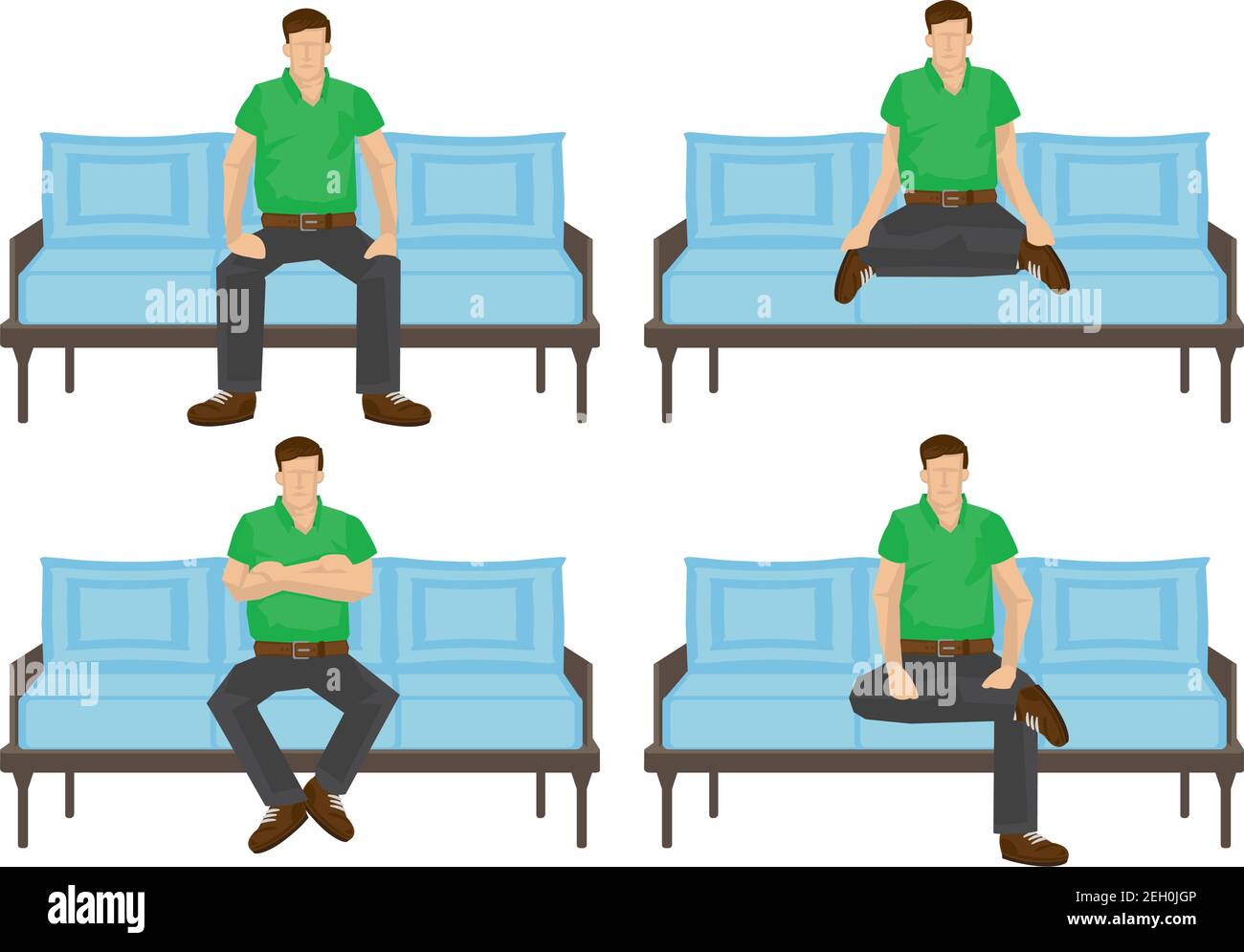 Ensemble d'homme décontracté pleine longueur dans différentes positions d'assise isolées sur fond blanc. Illustration vectorielle. Illustration de Vecteur