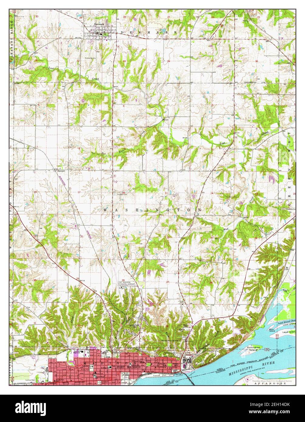 Fort Madison, Iowa, carte 1964, 1:24000, États-Unis d'Amérique par Timeless Maps, données U.S. Geological Survey Banque D'Images