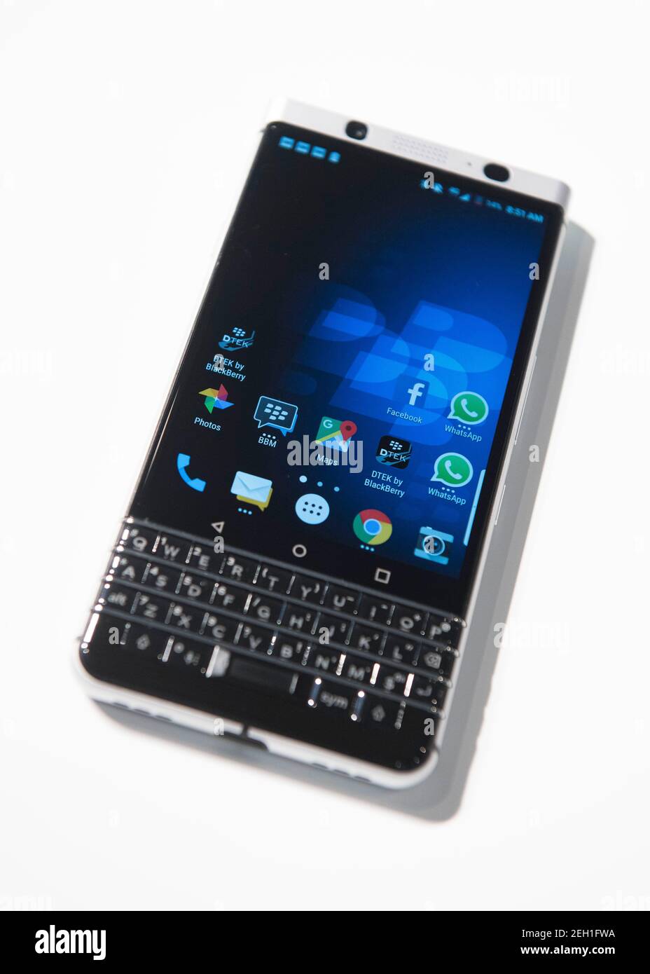 La clé de BlackBerry exposée au GSMA Mobile World Congress 2017, Grand Fira, Barcelone. Date de la photo: Mercredi 1er mars 2017. Le crédit photo devrait se lire : © DavidJensen/EMPICS Entertainment Banque D'Images