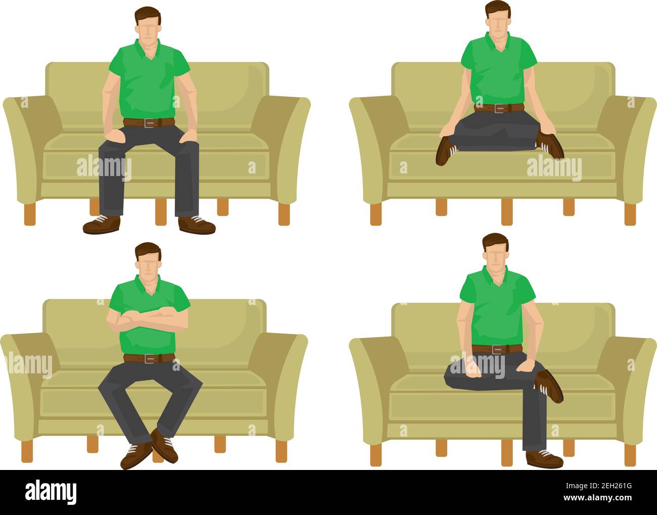 Ensemble d'homme décontracté pleine longueur dans différentes positions d'assise isolées sur fond blanc. Illustration vectorielle. Illustration de Vecteur