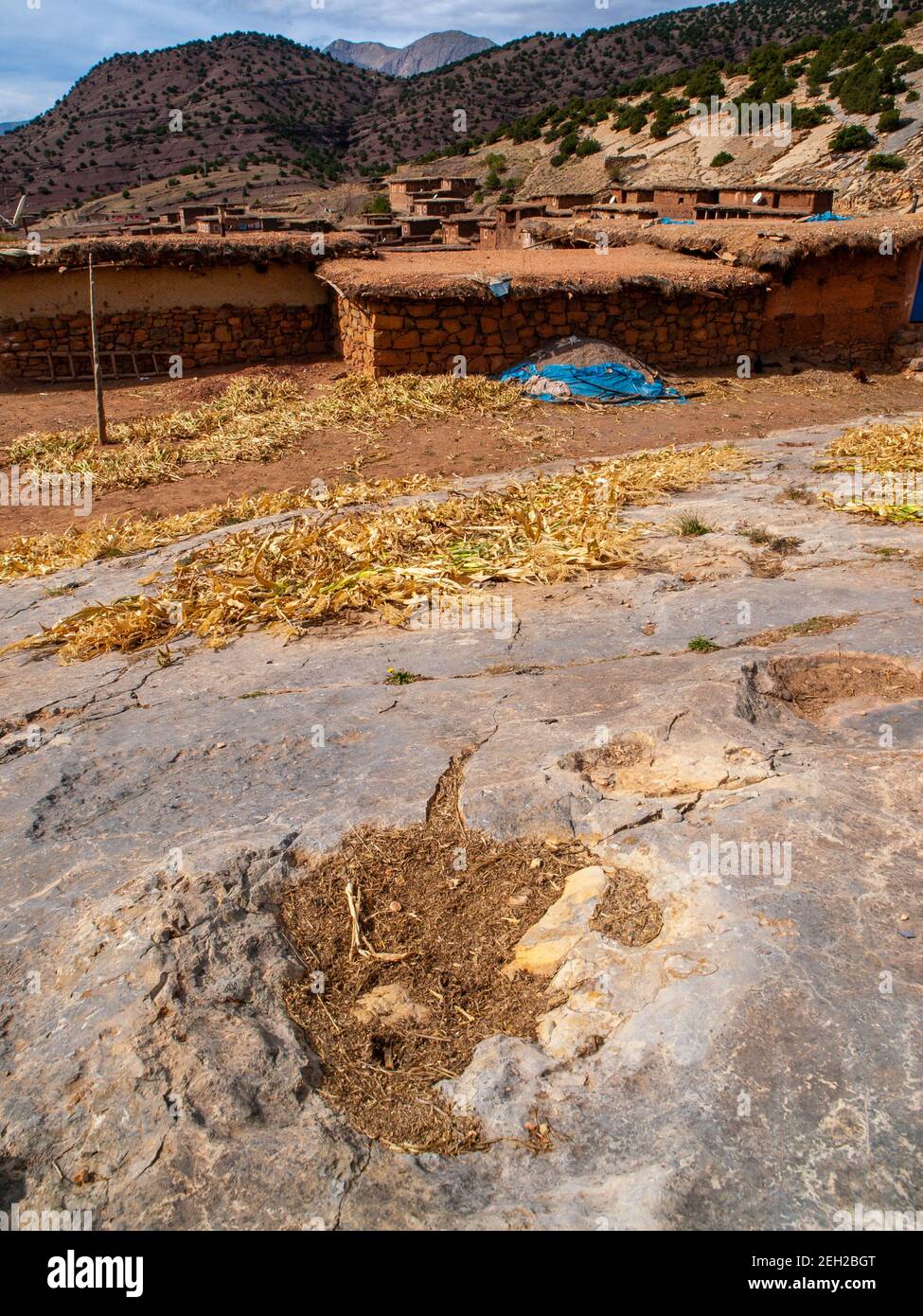 Empreintes de dinosaures conservées dans la roche de la région de m'Goun Des montagnes de l'Atlas au Maroc Banque D'Images