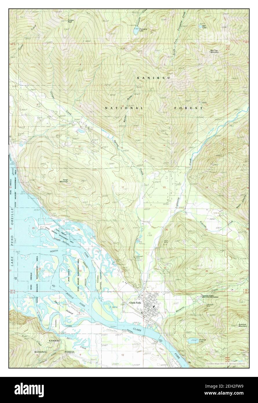 Clark Fork, Idaho, carte 1989, 1:24000, États-Unis d'Amérique par Timeless Maps, données U.S. Geological Survey Banque D'Images