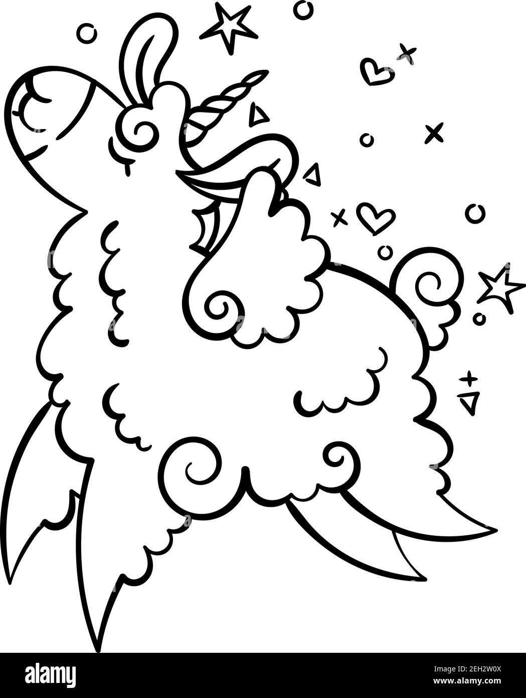 Le Licorne Mignon Et Curly Lama Vole Et Danse Avec Bonheur Illustration Vectorielle Pour Les Pages De Coloriage Les Impressions Pour Enfants Et Adultes La Douche De Bebe Image Vectorielle Stock