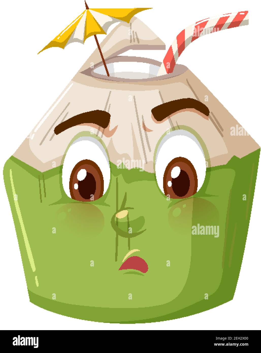 Joli personnage de dessin animé de noix de coco avec expression de visage confuse sur blanc illustration d'arrière-plan Illustration de Vecteur