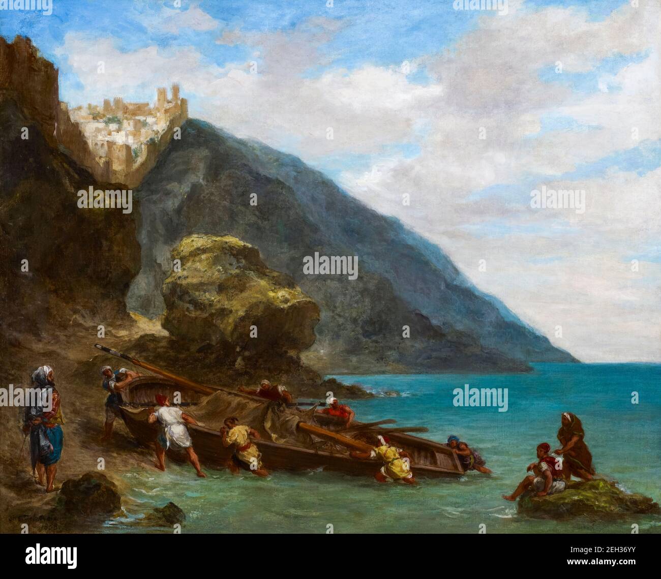 Vue de Tanger depuis la mer, paysage peint par Eugene Delacroix, , 1856-1858 Banque D'Images