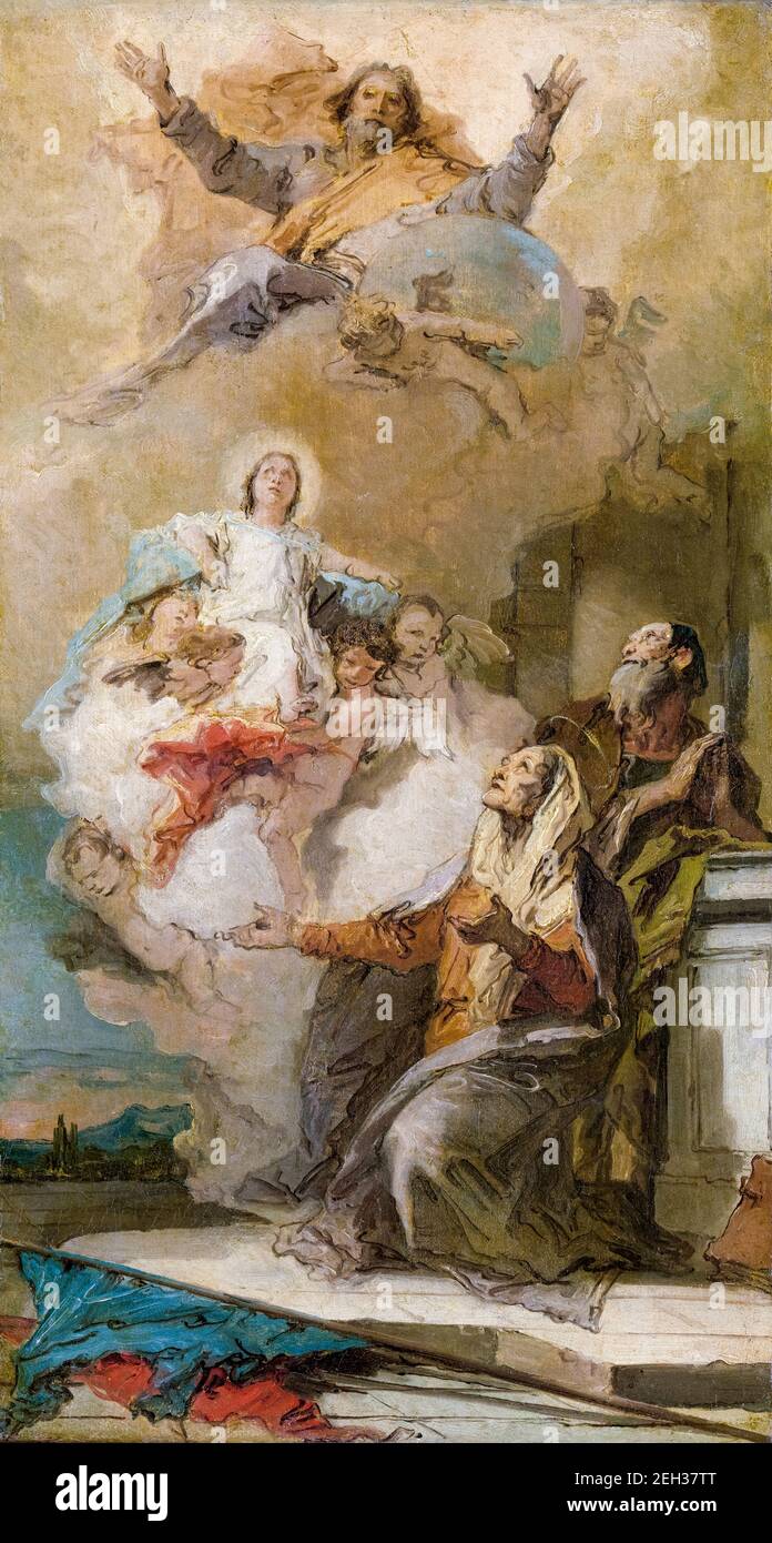 L'Immaculée conception (Saint Joachim et Sainte Anne recevant la Vierge Marie de Dieu le Père), peinture de Giovanni Battista Tiepolo, 1757-1759 Banque D'Images