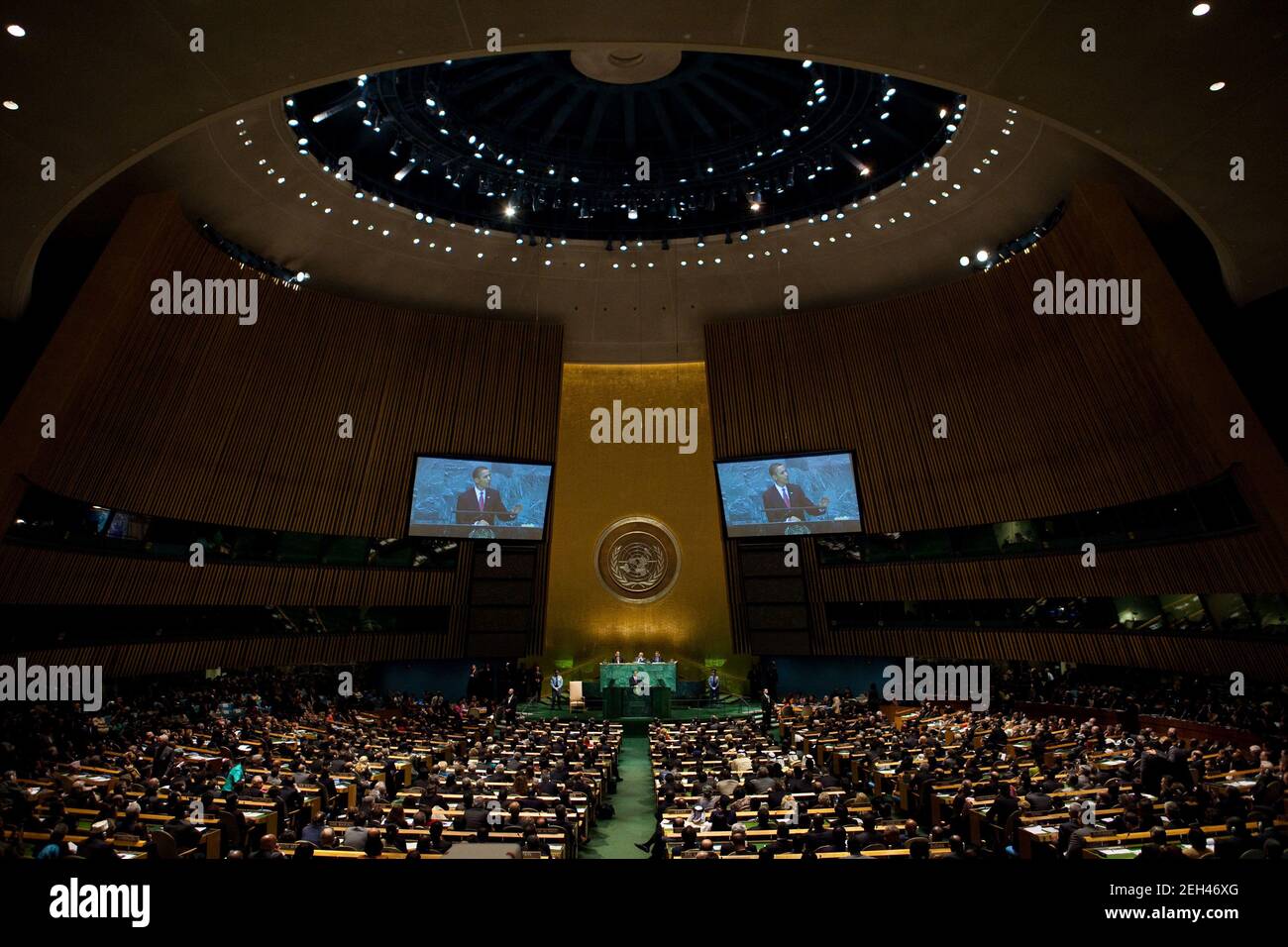 Le président Barack Obama s'adresse à l'Assemblée générale des Nations Unies au siège de l'ONU à New York, N.Y., le 23 septembre 2009. Banque D'Images