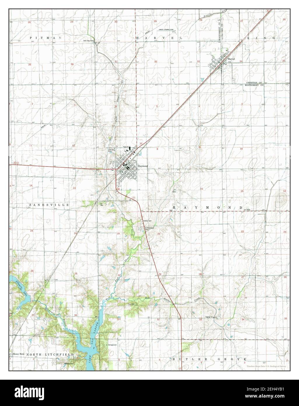 Raymond, Illinois, carte 1998, 1:24000, États-Unis d'Amérique par Timeless Maps, données U.S. Geological Survey Banque D'Images