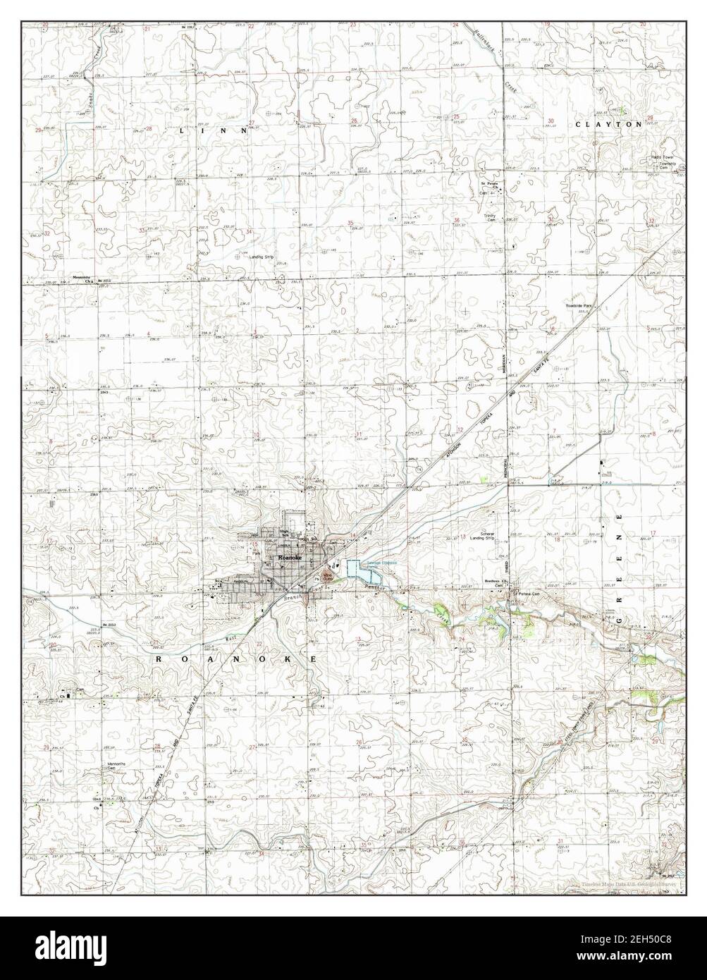Roanoke, Illinois, carte 1983, 1:24000, États-Unis d'Amérique par Timeless Maps, données U.S. Geological Survey Banque D'Images