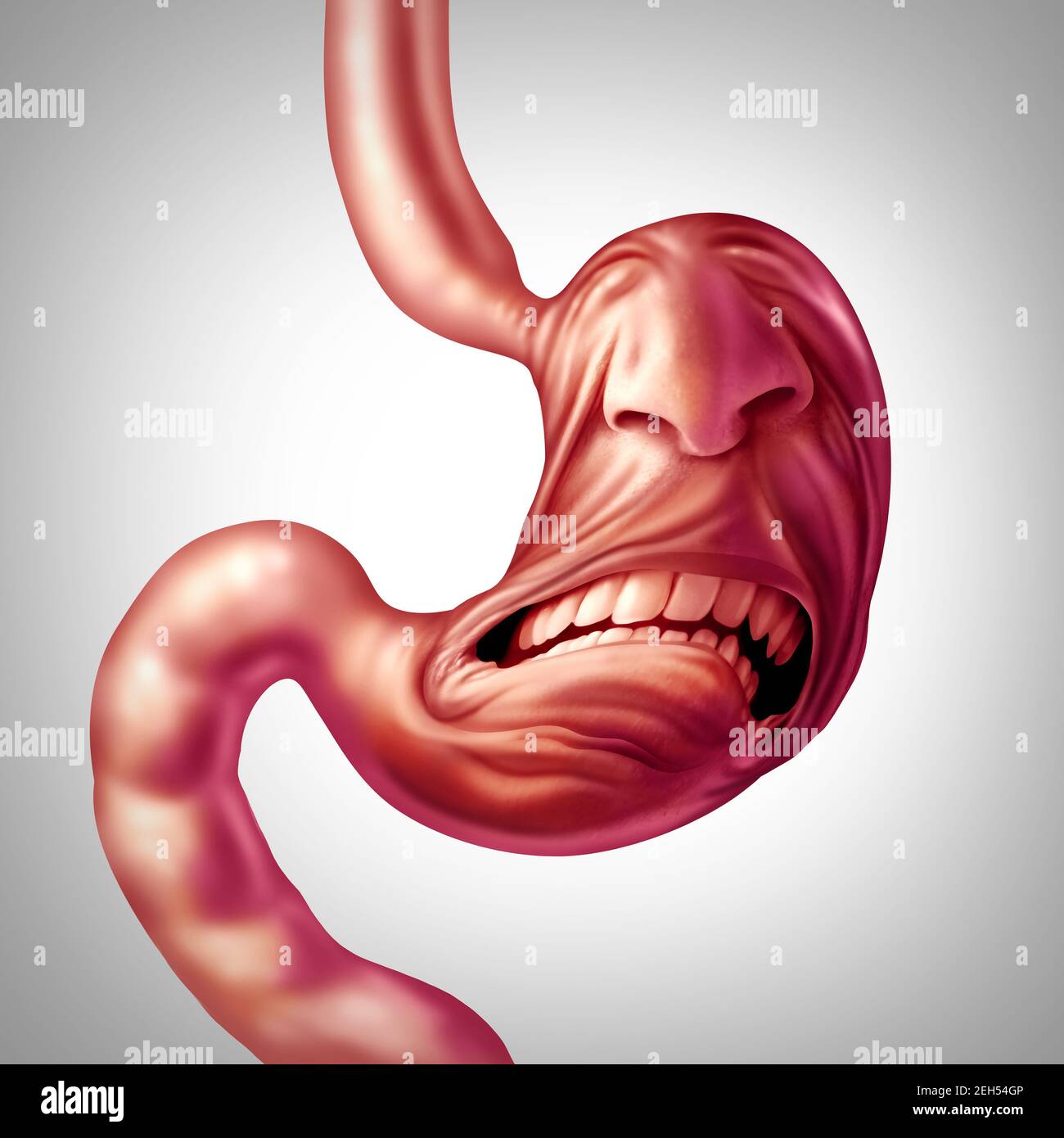 Maux d'estomac et troubles digestifs problème et intoxication alimentaire douleur ou ulcère inconfort concept médical comme un organe digestif humain douloureusement. Banque D'Images