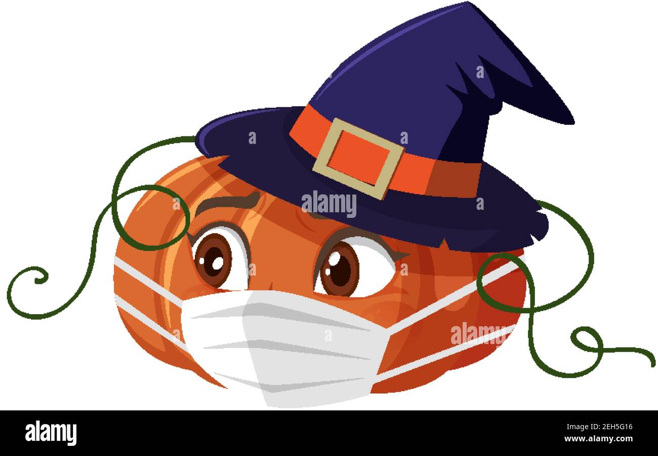 Personnage de dessin animé de citrouille portant un masque sur fond blanc Illustration de Vecteur