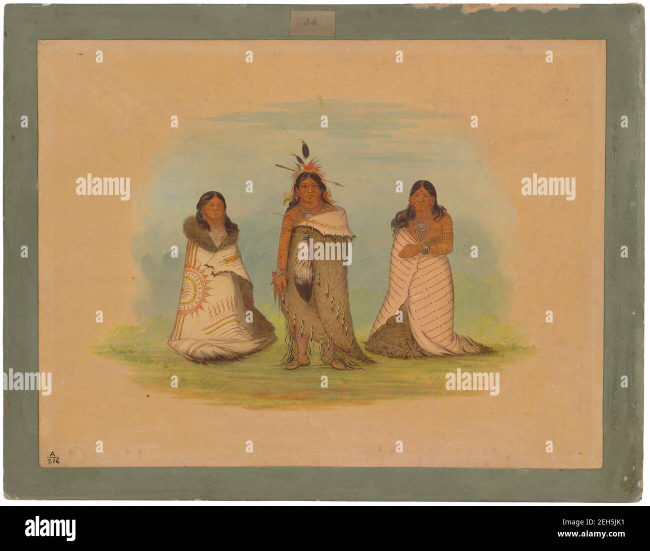 Indiens Puncah, 1861. Hongs-k&#xe1;y-de (le chef marryied quatre femmes en même temps) avec Hee-l&#xe1;-de (sa mère) et Mong-sh&#xf3;ng-shaw (une de ses jeunes femmes) Banque D'Images