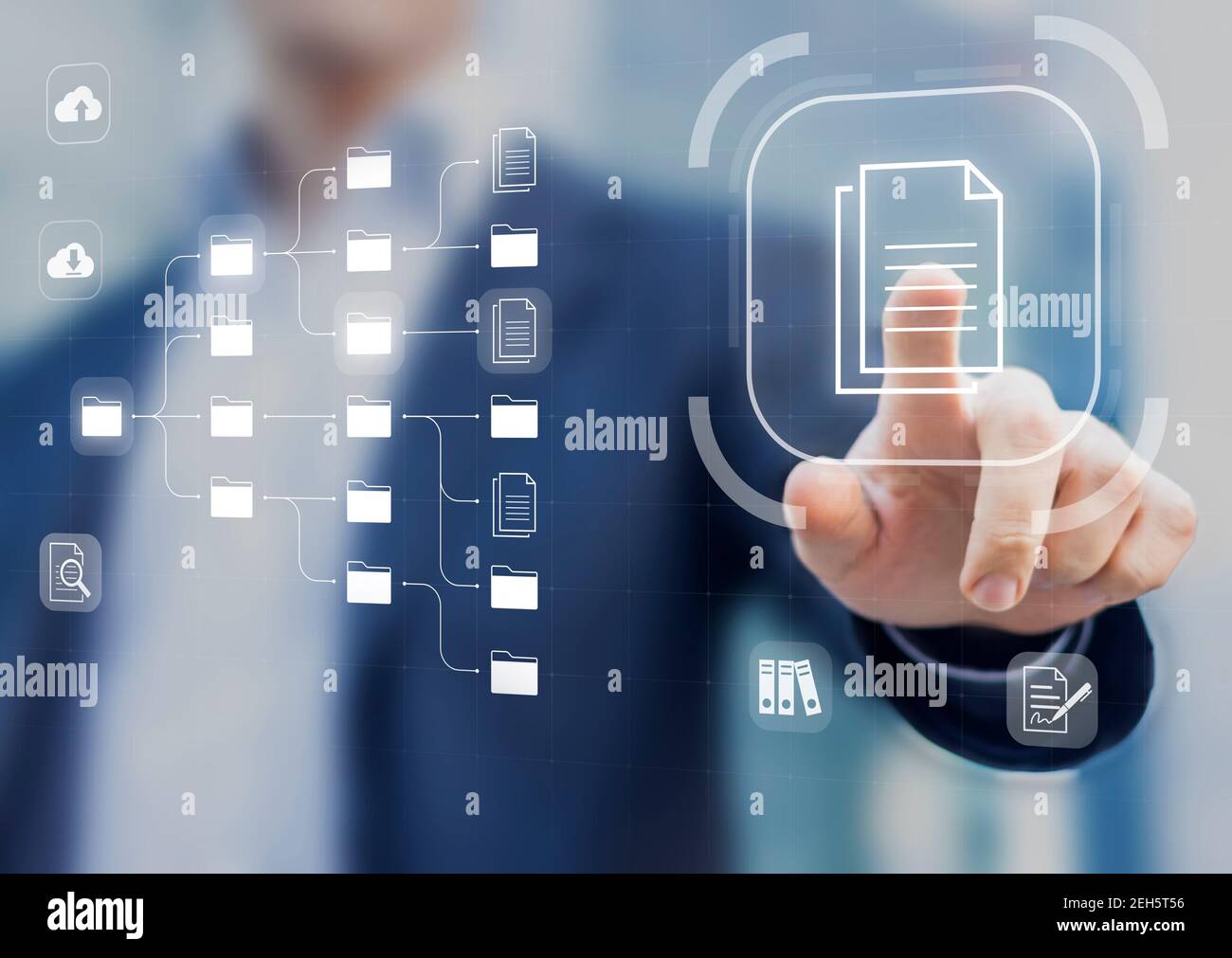 Système de gestion des documents (SGD) en plus de la numérisation et de l'automatisation des processus pour gérer efficacement les fichiers, les connaissances et la documentation dans enterp Banque D'Images