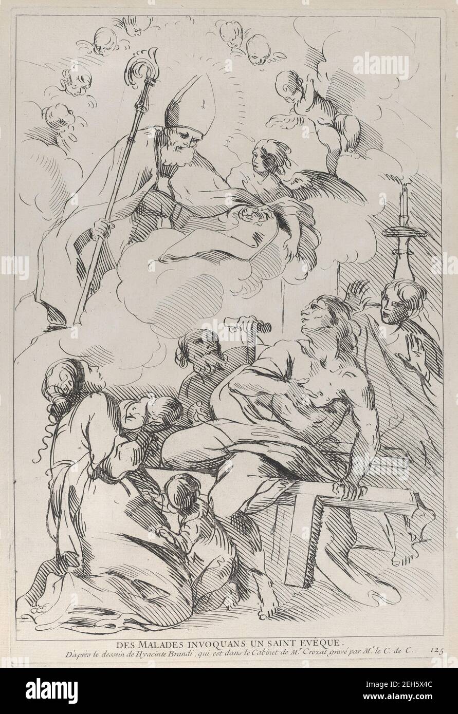 Malades convoquant un évêque saint, qui apparaît en haut à gauche, 1729-40. Banque D'Images