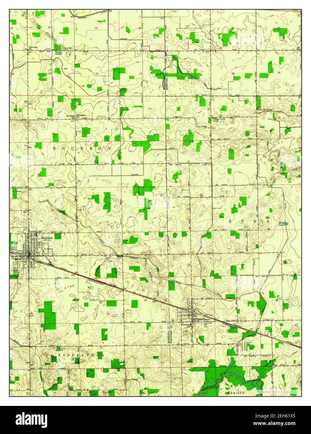 Bourbon, Indiana, carte 1958, 1:24000, Etats-Unis d'Amérique par Timeless Maps, données U.S. Geological Survey Banque D'Images