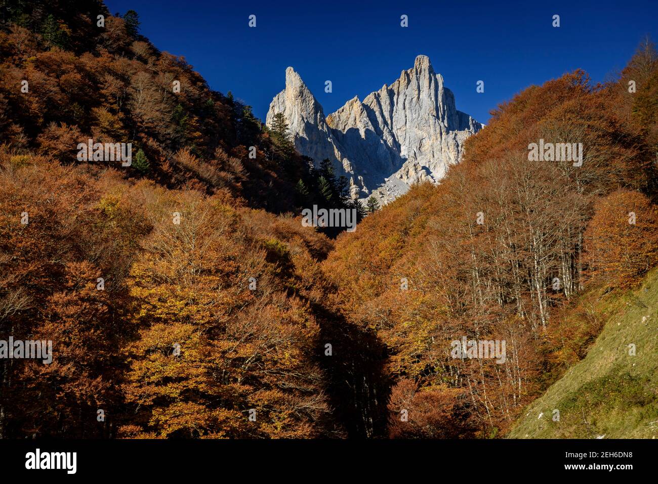 Automne au Cirque de Lescun et aux aiguilles d'Ansàbere (Vallée de l'Aspe, Pyrénées Atlantiques, France) Banque D'Images