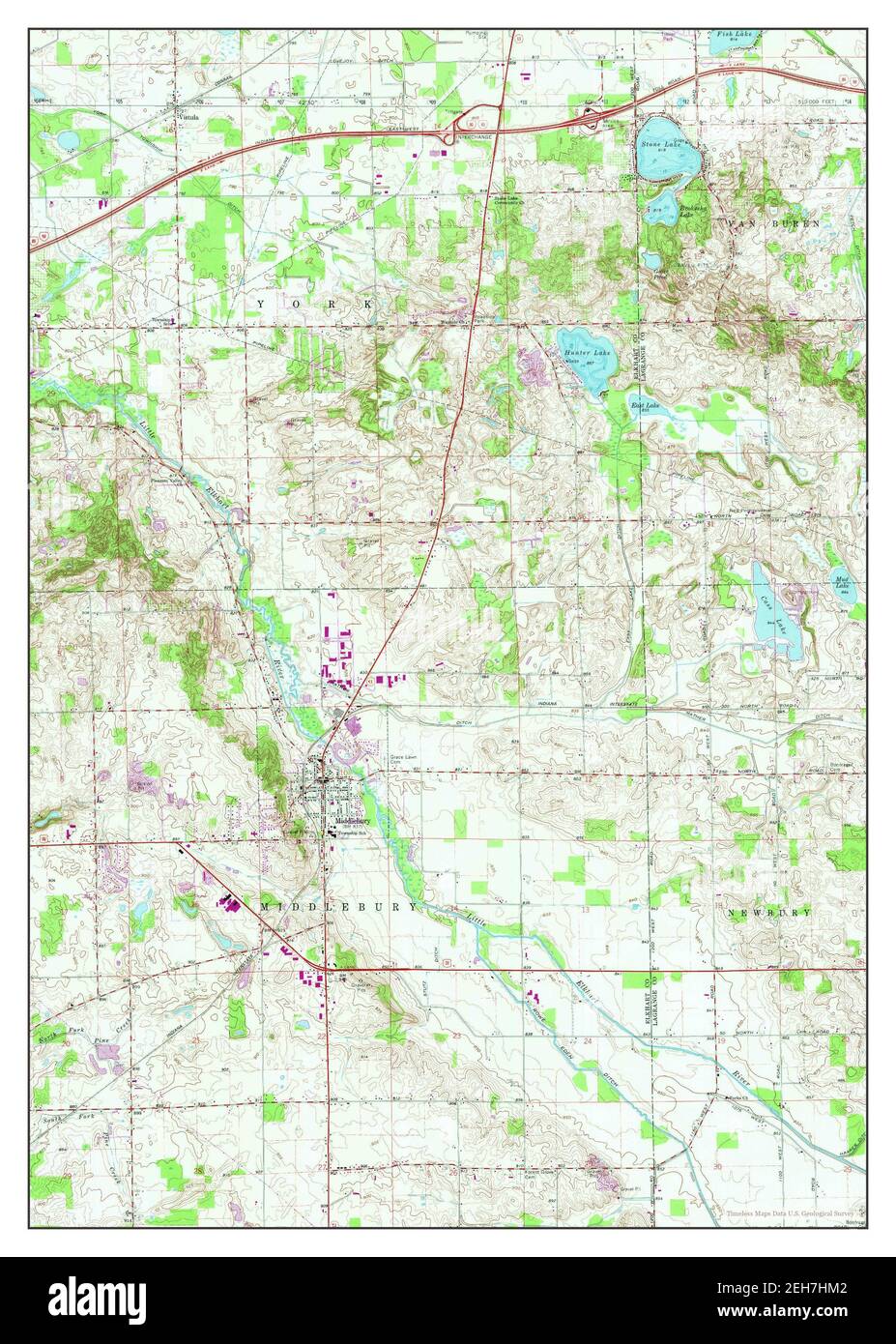 Middlebury, Indiana, carte 1961, 1:24000, États-Unis d'Amérique par Timeless Maps, données U.S. Geological Survey Banque D'Images