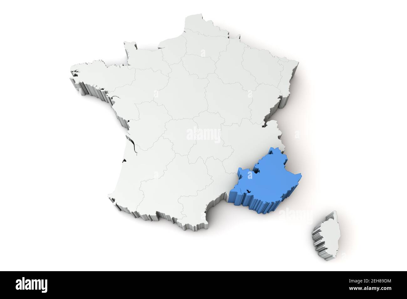 Carte de France montrant provence alpes côte d'azur. Rendu 3D Banque D'Images